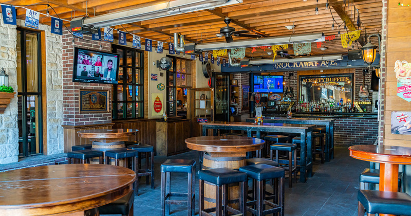 Interior, tables with tall chairs