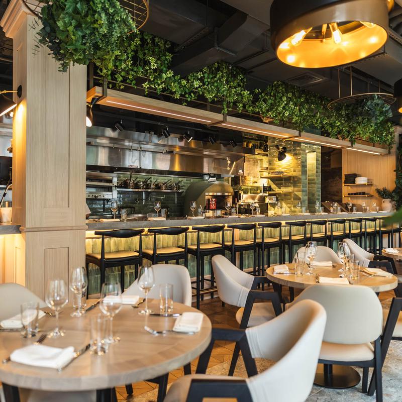 Interior, tables and chairs, bar and bar stools