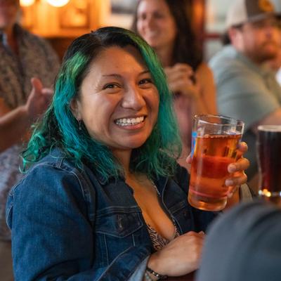 Customer having beer.