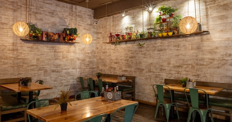 Interior, tables and chairs ready for guests