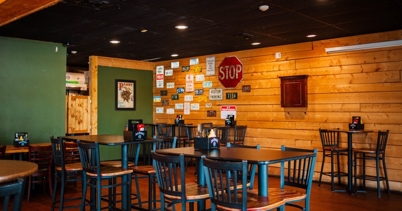 Interior, tables with bar chairs