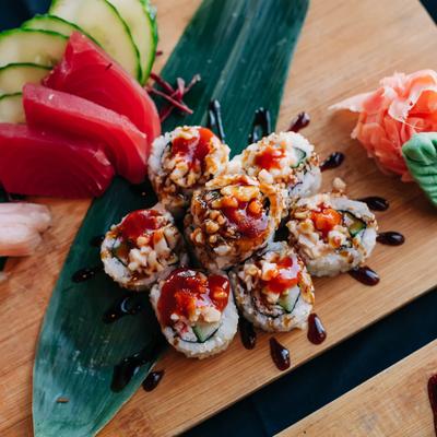 Sushi rolls and Sashimi.