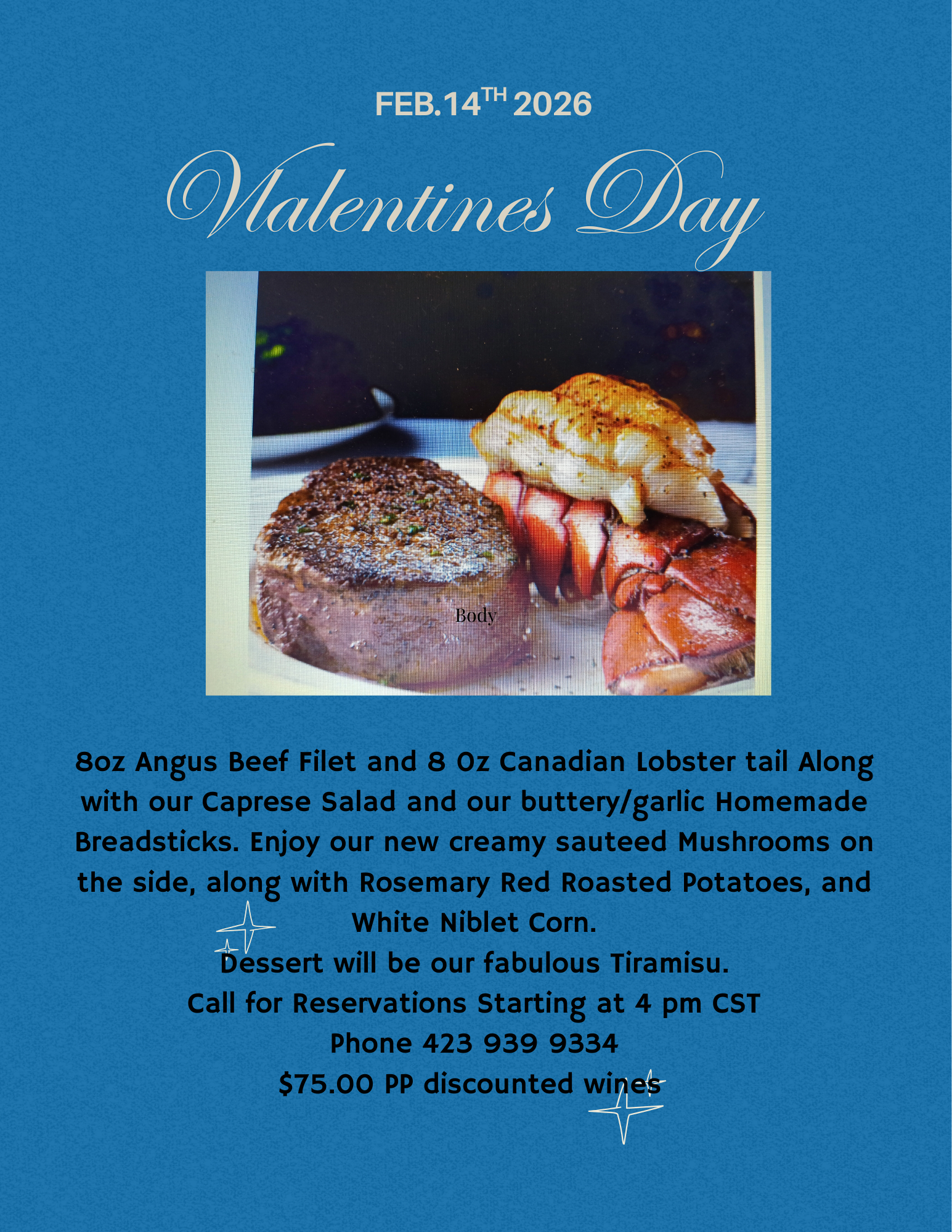 Steak and Lobster tail dinner