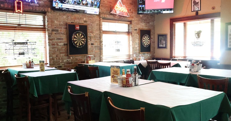 Interior, dining area with tables ready for guests