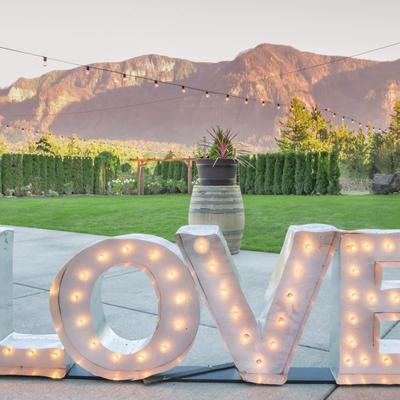 Love, wedding sign,garden in the back