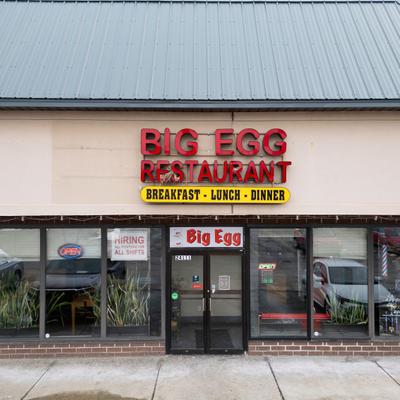The exterior of Bigg Egg restaurant.
