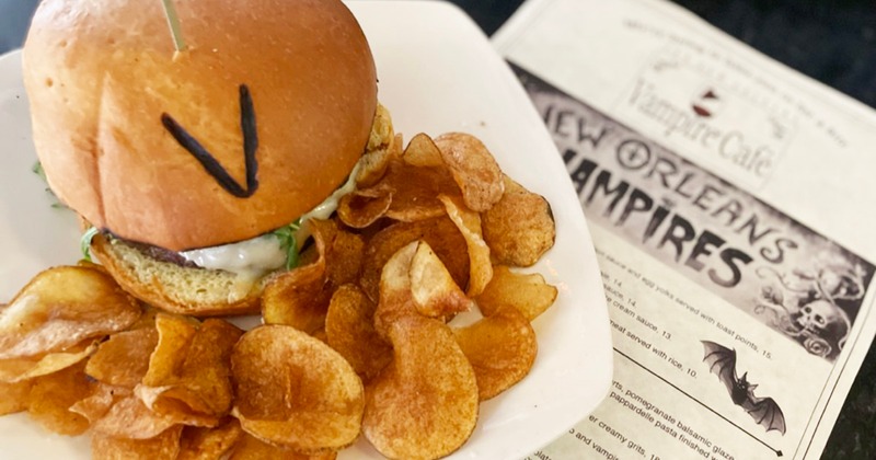 Vampire Breakfast Burger and chips