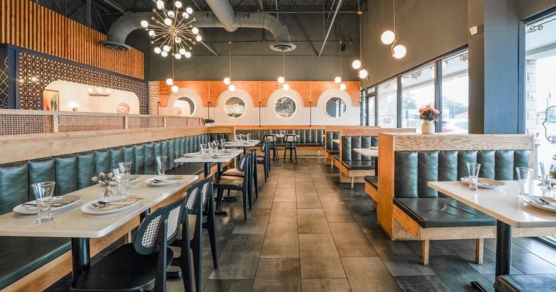 Interior space, dining area with set tables