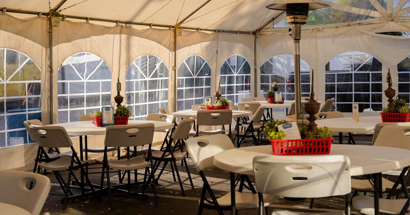 Interior, dining area ready for guests