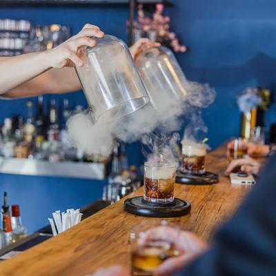 Smoked Old Fashioned cocktails.