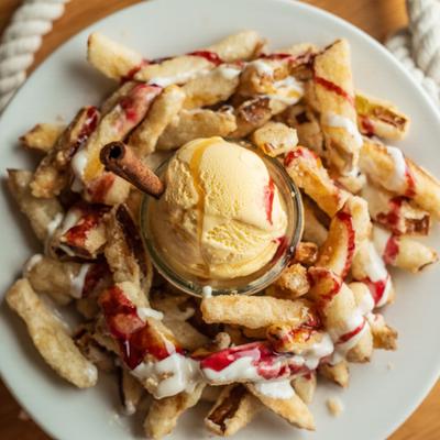 Apple fries with ice cream.