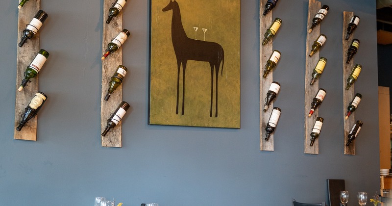 Table by the decorated wall