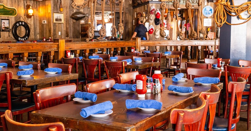 Interior, dining tables set up