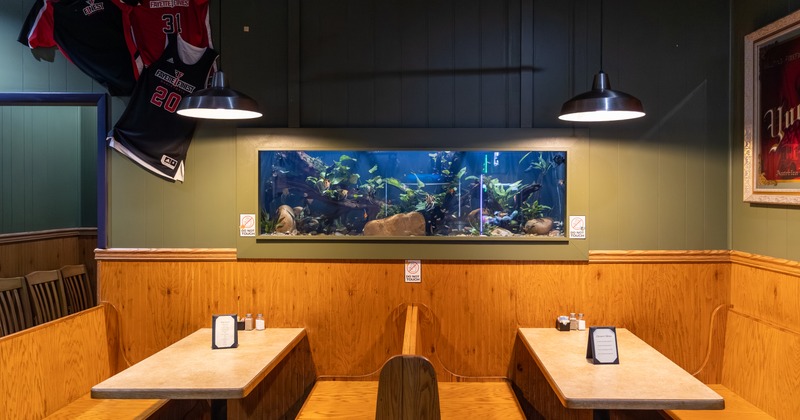 Interior, wooden seating booths