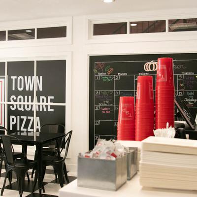 Interior details, a counter and seating area.