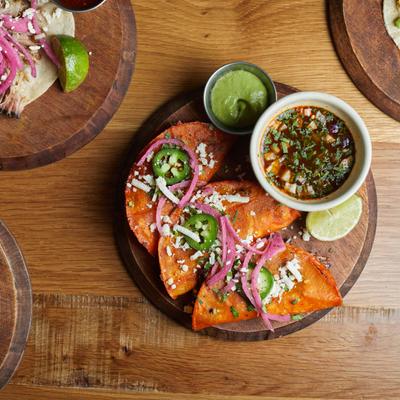 The Birria Tacos, top view.