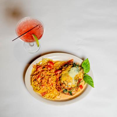 Eggplant alla Vodka and Cosmopolitan.