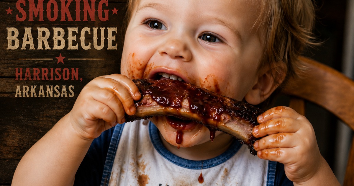 Child enjoying a messy meal of barbecue ribs