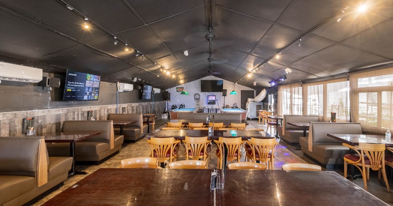 Interior, chairs, tables and restaurant booths