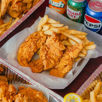 Fried chicken tenders and fries.