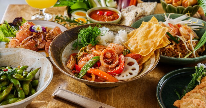 Spicy seafood stir fry served alongside other meals