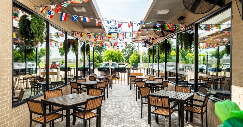 Exterior, tables and chairs lined up