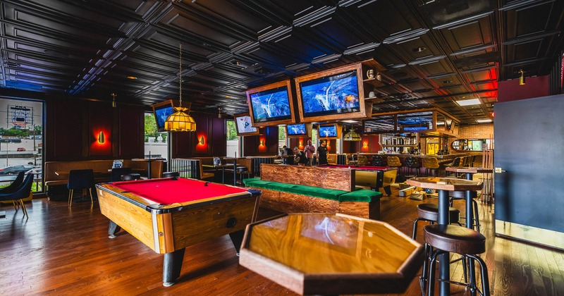 Interior, pool tables and high tables and chairs