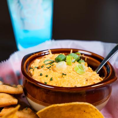 Tortilla chips and buffalo chicken dip.