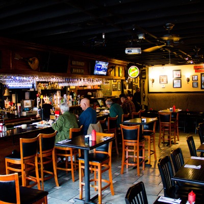 People sitting, eating and drinking