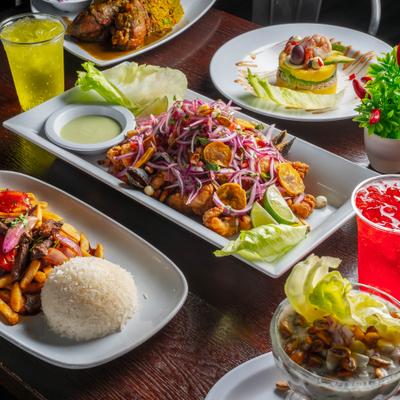 Various food and drinks.