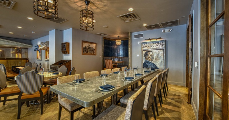 Interior seating area with a table for ten people