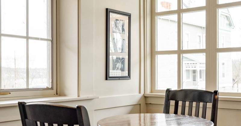 Round table for two in the restaurant corner
