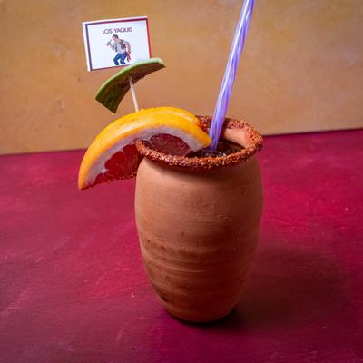 Cantarito cocktail, in a clay cup.