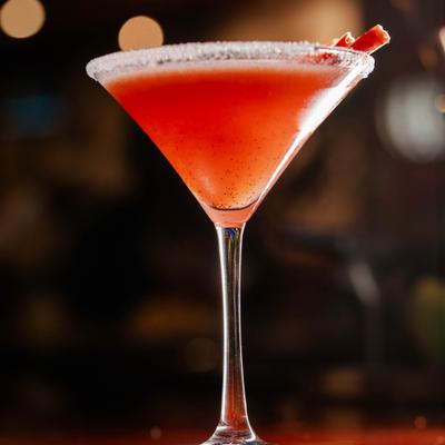 The Diva cocktail served in sugar-rimmed martini glass.