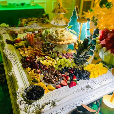 Large fresh fruit and spread platter.