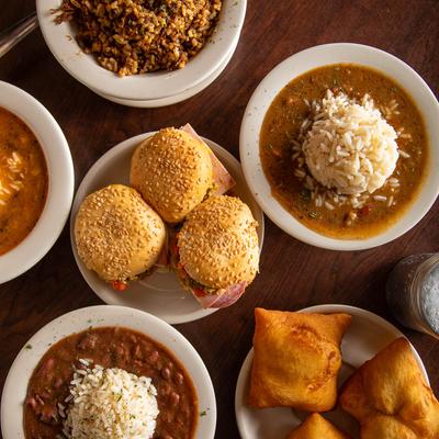 Assorted dishes, overhead view.