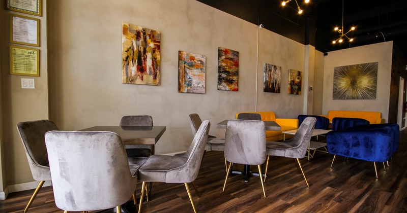 Interior, abstract paintings on wall