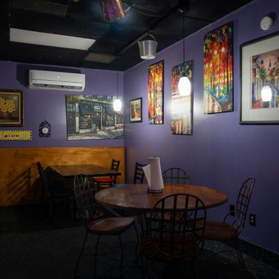 Diner area, tables, chairs.