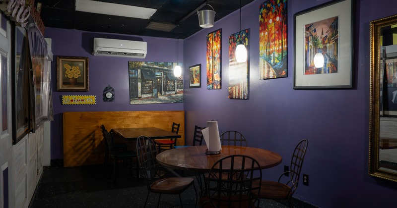 Diner area, tables, chairs