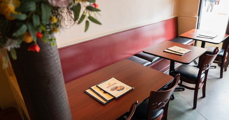 Top view of a table, interior seating area