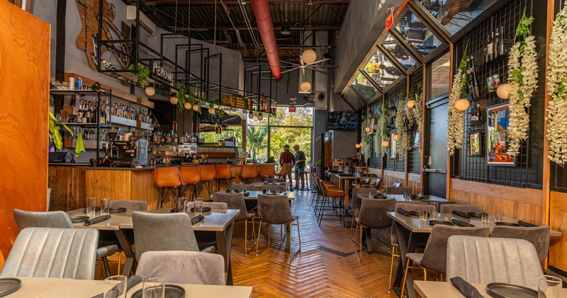 Interior, sitting and dining area, bar on the left