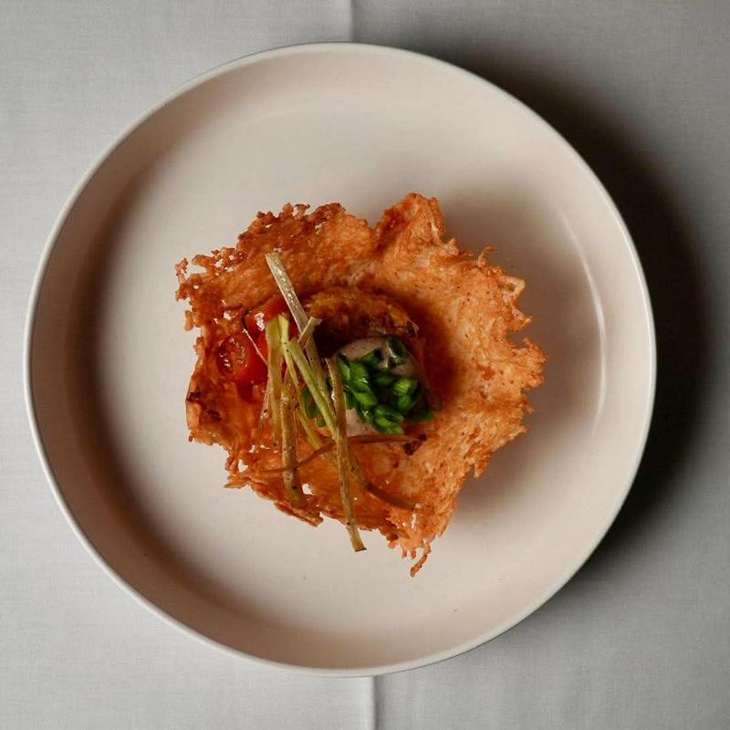 Leek & Potato Cake | Parmesan Crisp | Garlic Crema | Chives photo
