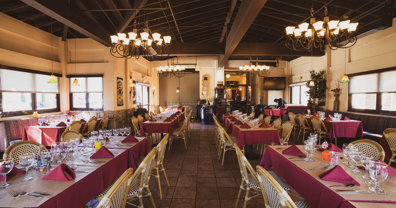 Tables lined up and ready for guests