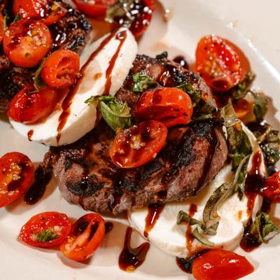 Tenderloin Steak Caprese, close-up.