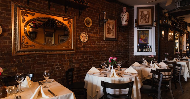 Interior, round tables with chairs