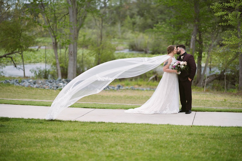 Bride and groom at the park
