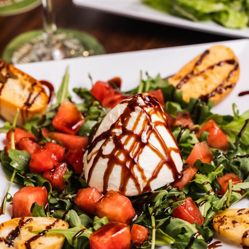 Burrata Salad with Arugula, Watermelon and Balsamic Glaze photo