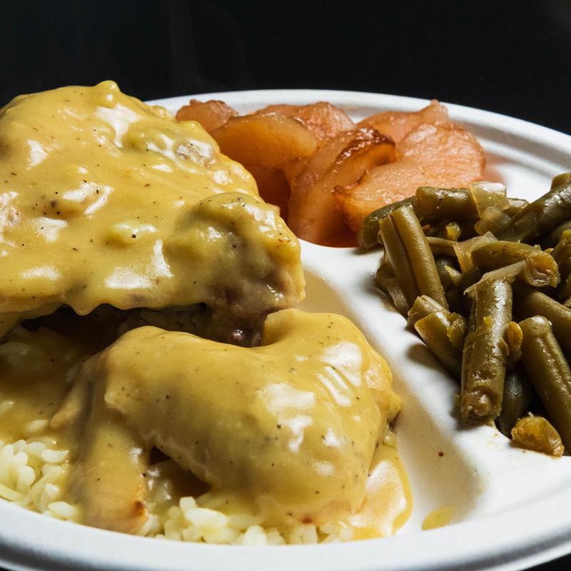 menu item 11 of 12, Baked Chicken Over Rice or Mashed Potatoes