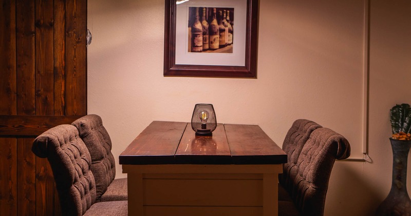 Interior, hightop seating area