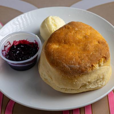 Homemade Biscuit served with jam and butter.